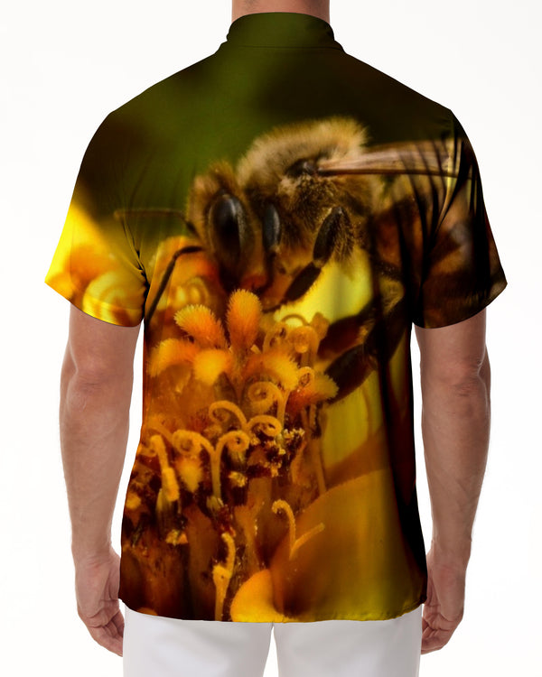 
Summer yellow bee collecting honey men's vacation travel short-sleeved shirt casual loose lapel short-sleeved shirt top polyester
                