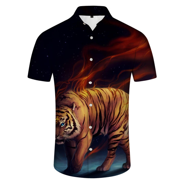 
Costume party streetwear men's fashion animal man shirt original tiger loose short sleeve top pattern men
                