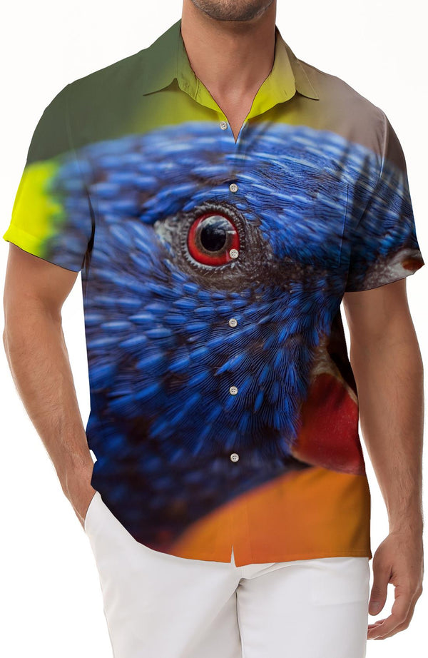 Lark Men's Hawaiian Shirt Popular Men's Summer Fashion Full Button Casual Digital Printed Shirt Tops Bird Feathers