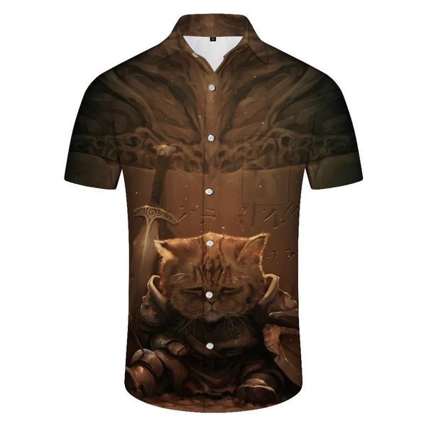 
Warrior Cat Print Pattern Summer Short Sleeve Fashion Short Sleeve Shirt Animal Mens Fashion Casual Men's Tops
                