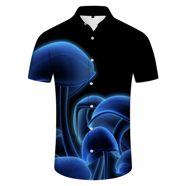 
Magic Blue Mushroom Black Men's Short Sleeve Shirt Lapel Button Top Short Sleeve Hawaiian Loose Beach Short Sleeve Shirt
                