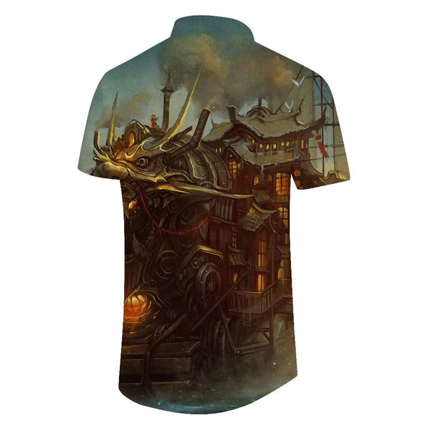 
Kirin House Men's Casual Street Print Hawaiian Shirt Loose Short Sleeve Shirt Button
                