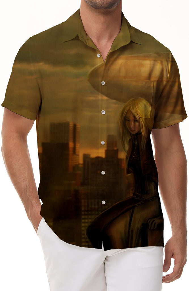 Killer anime men's shirt button-down shirt summer loose short-sleeved top suitable for beach play and beach dinner