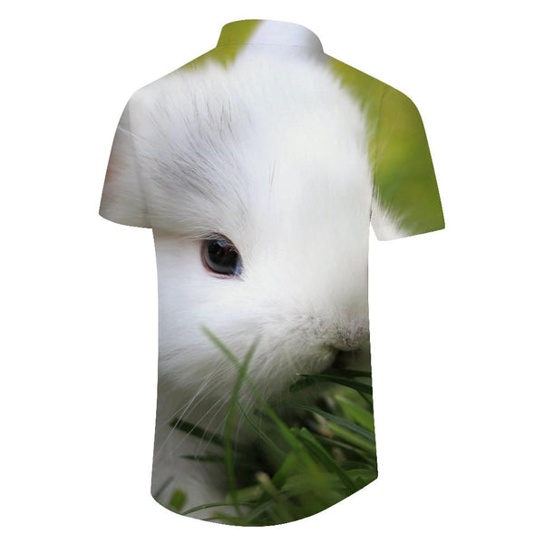 
Snow White Rabbit Short Sleeve Shirt Fashion Casual 3D Digital Printing Short Sleeve Men's Plaid Shirt Short Sleeve Button
                