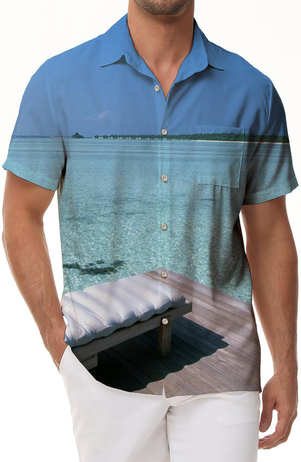 Maldives Islands Men's Cuban Collar Shirt Casual Button Shirt Short Sleeve Holiday Beachwear