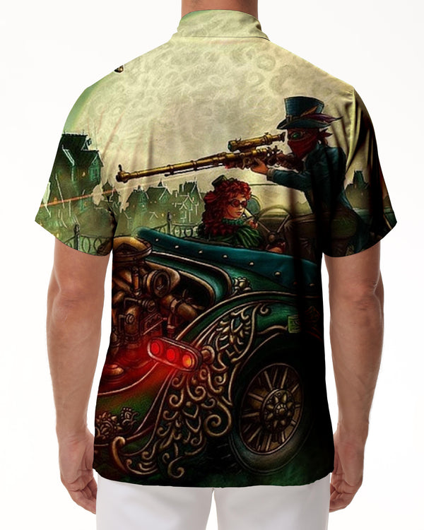 
Retro Oil Painting Cartoon Men's Hawaiian Shirt Lapel Tropical 3D Printed Short Sleeve Top Casual Beach Shirt Green
                