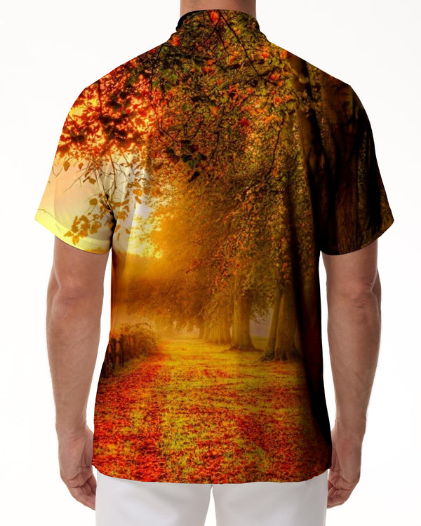
Four Seasons Fallen Leaves Hawaiian Button Lapel Short Sleeve Men's Daily Simple Style Casual Travel Top
                