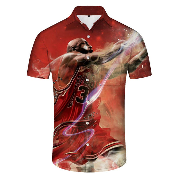 
Sports basketball competition red short-sleeved shirt beach seaside Hawaiian short-sleeved shirt button lapel 3d printed pattern casual daily travel men
                