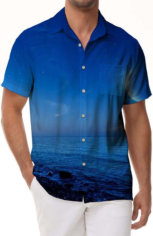 
Blue Galaxy Ocean Men's Casual Shirt Short Sleeve Regular Fit Fashion Camping Beach Shirt Tops
                