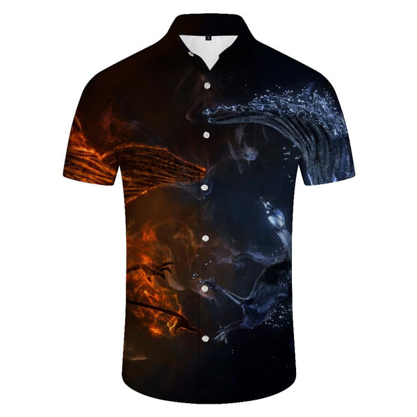 
Men's Red and Blue Firebird Hawaiian Shirt Summer Beach Casual Short Sleeve Button Shirt
                