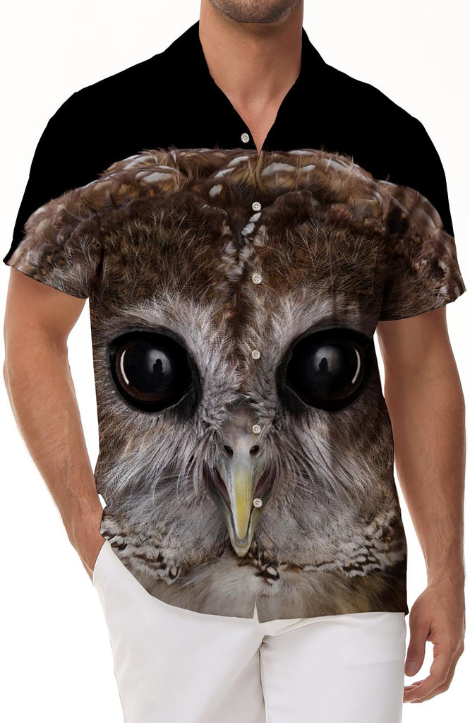 Black sharp cute eagle head men's Hawaiian button lapel casual short sleeves suitable for street loose casual daily fishing beach seaside