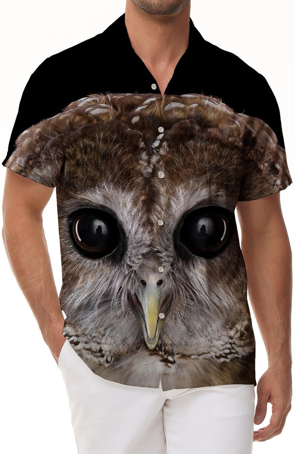 Black sharp cute eagle head men's Hawaiian button lapel casual short sleeves suitable for street loose casual daily fishing beach seaside