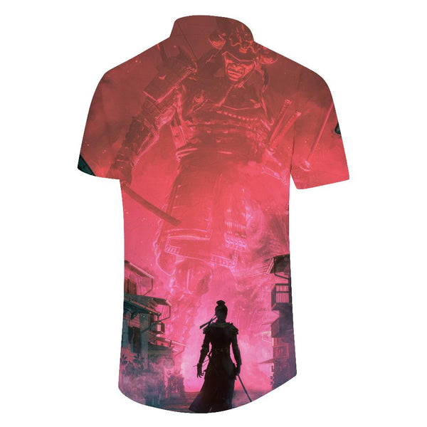 
Samurai Japanese Hawaiian Shirt Men's Harajuku Casual Button Short Sleeve Cool Clothing Loose
                