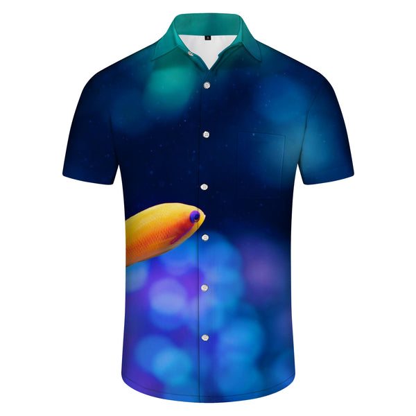 
Summer Men's Hawaiian Shirt Exquisite Short Sleeve Lapel Blue Undersea Print Pattern
                