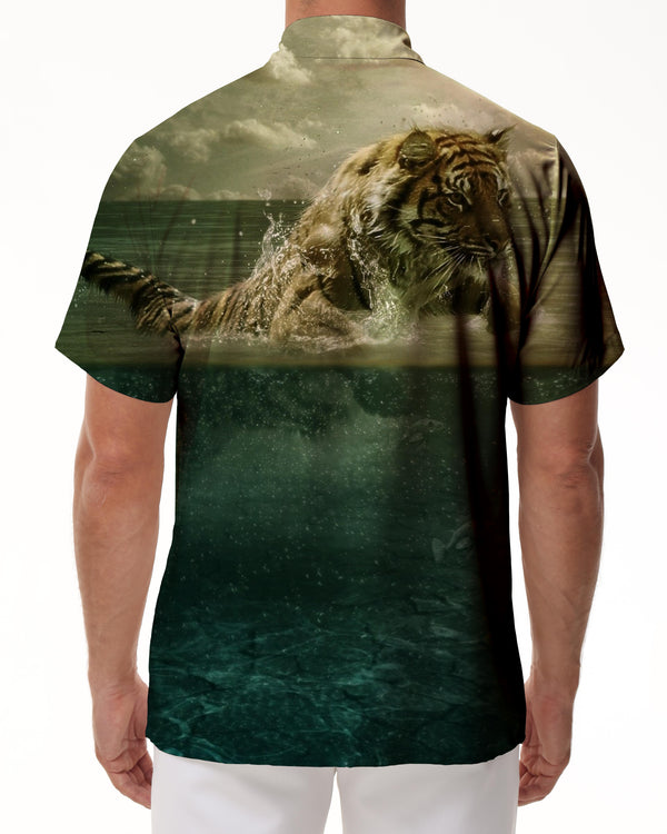 
Green Forest Tiger Shirt Button Collar Mens Shirt Summer Casual Short Sleeve Tops For Office Travel Beach
                