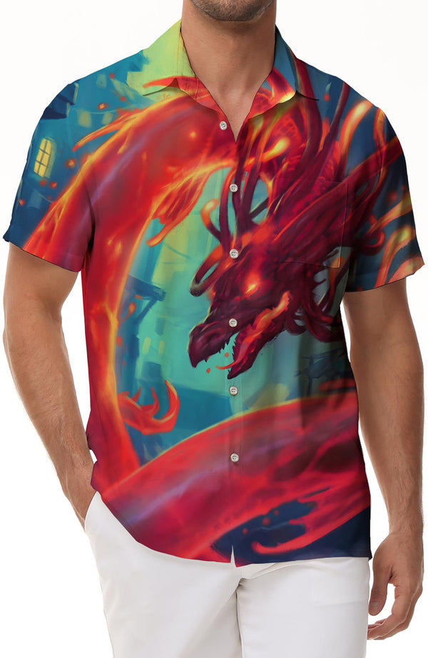 Funny red dragon 3d print Hawaiian shirt men's short-sleeved casual street shirt loose shirt summer cool