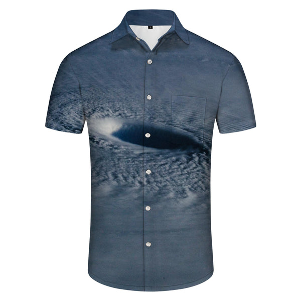 
Moon round hole empty personality Hawaiian shirt top men's shirt short sleeve button suitable for beach party
                