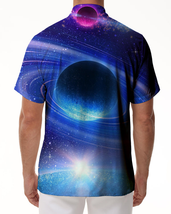 
3d outer space blue beautiful galaxy silver sea street men's casual style short printed pattern tops Hawaiian button pocket shirt men
                