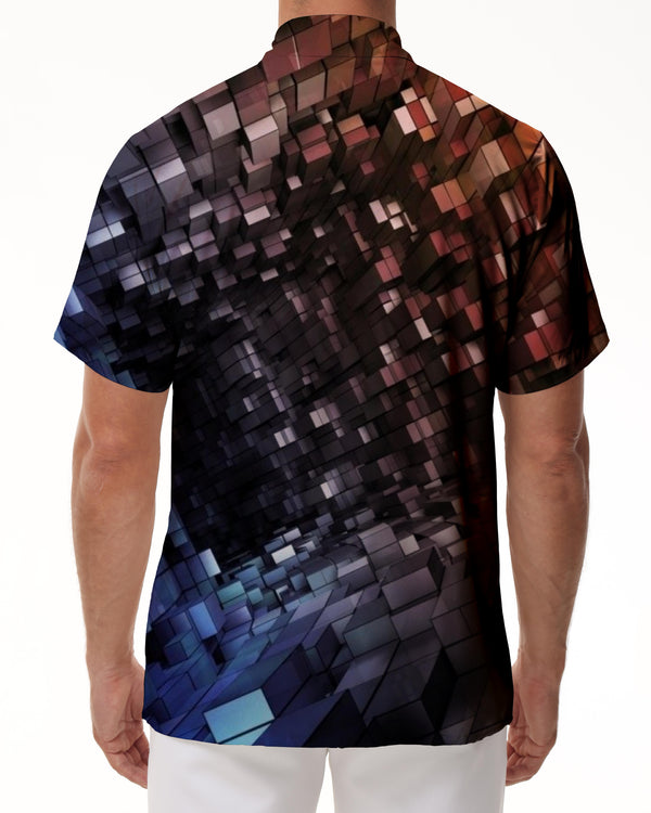 
Square Mixed Color Space Print Hawaiian Button Men's Daily Summer Shirt Short Sleeve
                