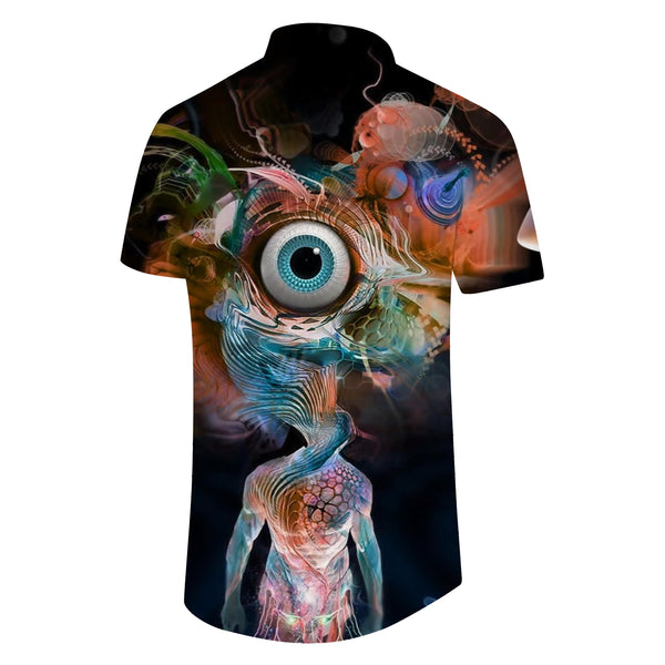 
Eyeball abstract black 3d print pattern men's casual button down shirt short sleeve top summer short sleeve magic evil eye psychedelic
                