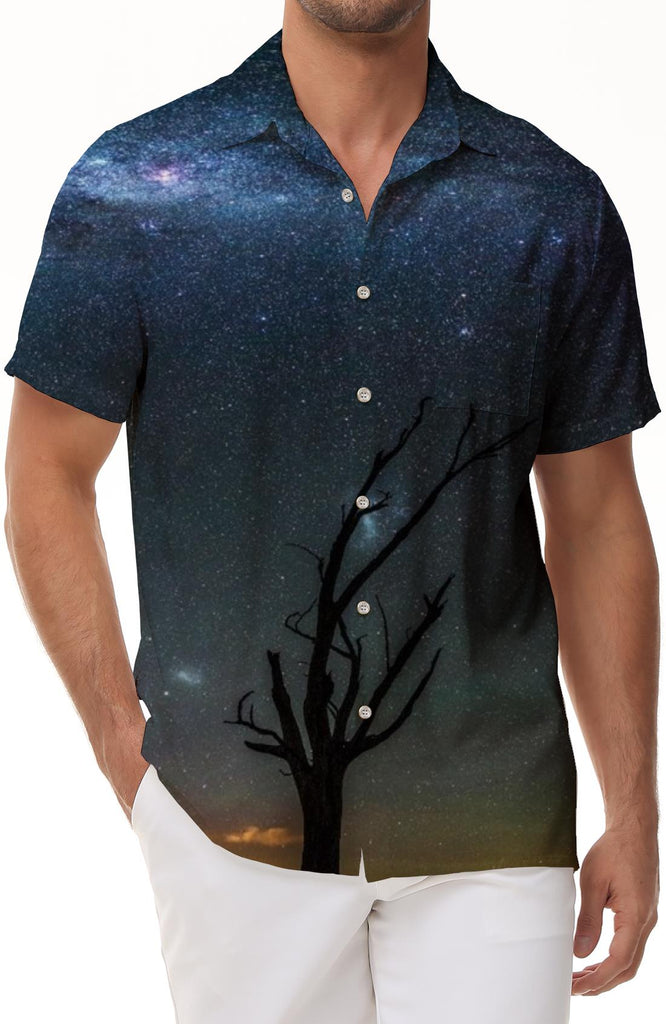 Night Star Tree Men's Casual Button Hawaiian Short Shirt Short Sleeve Pockets Suitable for Daily Outdoor Leisure