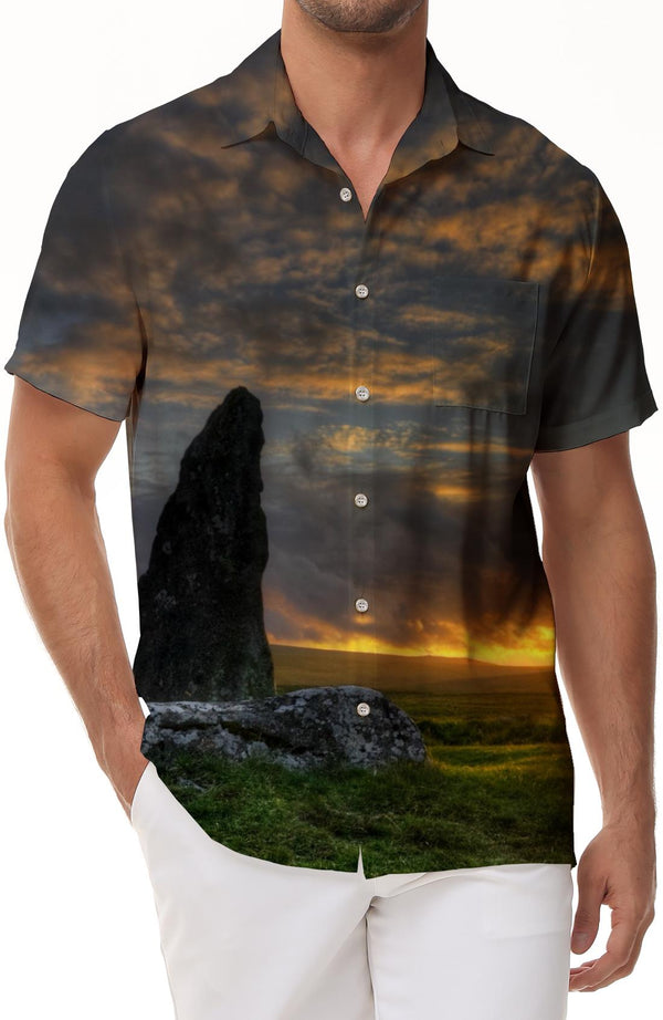 Nature Scenery Sunset Shirt Men's Hawaiian Casual Short Sleeve Pattern Shirt Button Digital Printing