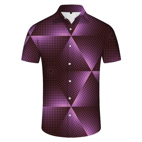 
Purple gradient geometric pattern men's short-sleeved shirt fashionable casual design summer cool and comfortable top short sleeve
                