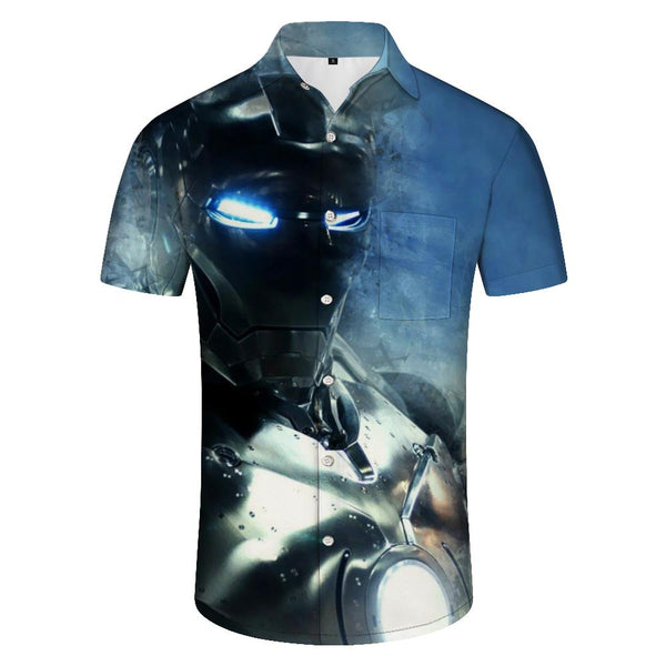 
Cool Iron Man Printed Pattern Fashion Button Men's Casual Loose Lapel Summer Vacation Beach Seaside Top
                