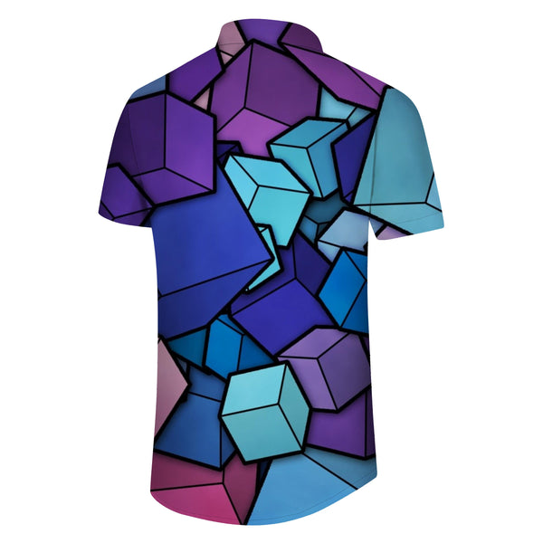 
Square Mixed Color Casual Hawaiian Button Men's Shirt Short Sleeve Beachwear Print Abstract Geometric Pattern
                