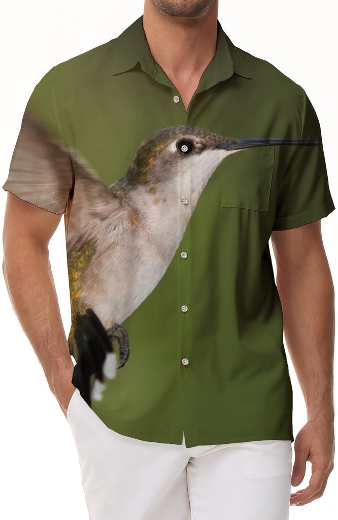 Kingfisher Spring Bird Men's Hawaiian Shirt Trendy Short Sleeve Hawaiian Top Casual Wear Summer Shirt Suitable for Beach Holiday Party