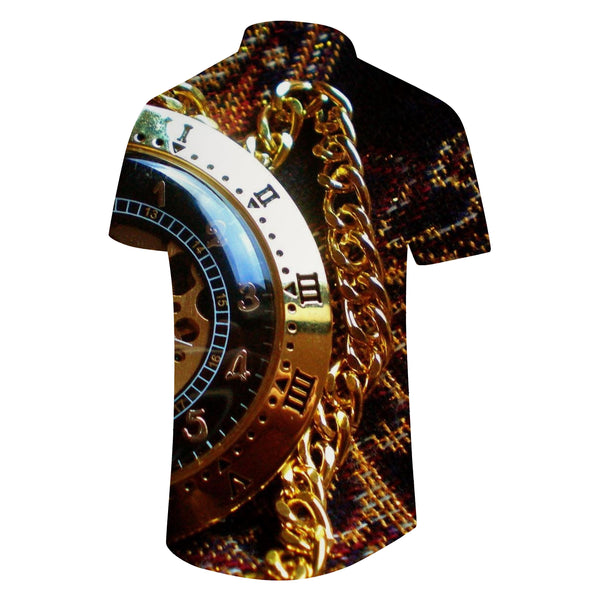 
Gold Punk Style Clock Men's Short Sleeve Hawaiian Tropical Four Seasons Shirt Casual Shirt Work Shirt Summer Sports
                