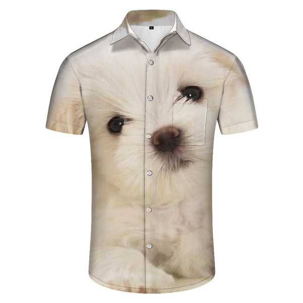 
Maltese Dog Cute Button Men Casual Loose Tropical Hawaiian Button Lapel Vacation Beach Short Sleeve Shirt
                