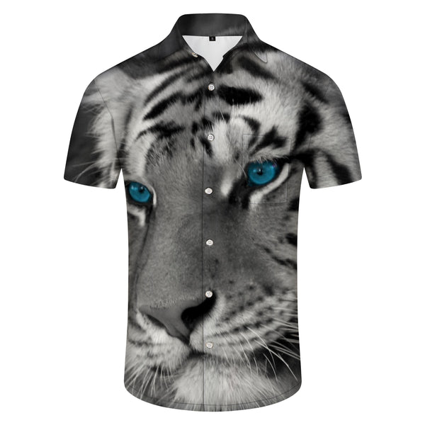 
Blue Eyes White Tiger Men's Tropical Four Seasons Button Fashion Shirt Short Sleeve Button Casual Regular Fit
                