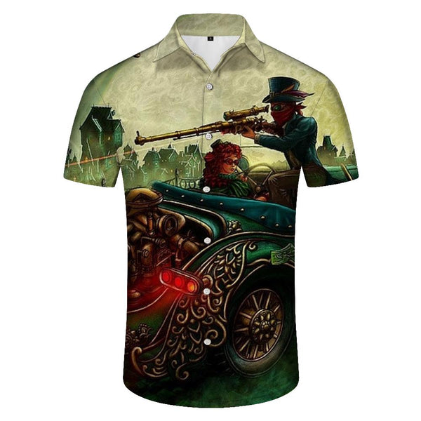 
Retro Oil Painting Cartoon Men's Hawaiian Shirt Lapel Tropical 3D Printed Short Sleeve Top Casual Beach Shirt Green
                