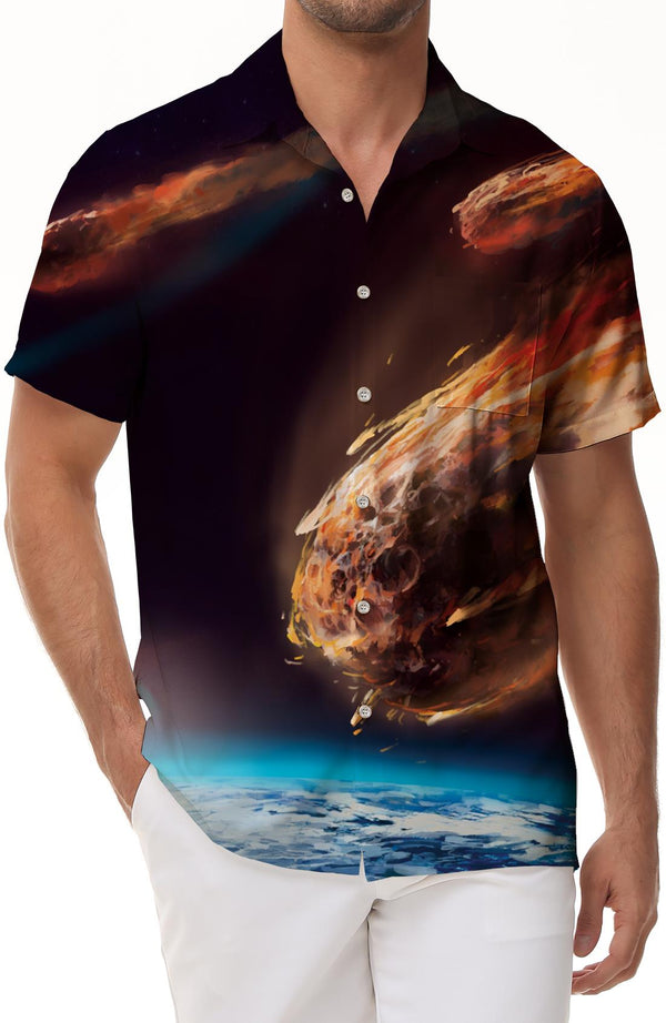 Hawaiian Shirt Men Indoor Party Street Walking Top Button Short Sleeve Lined Color Men Casual Style Summer Printed Shirt Polyester