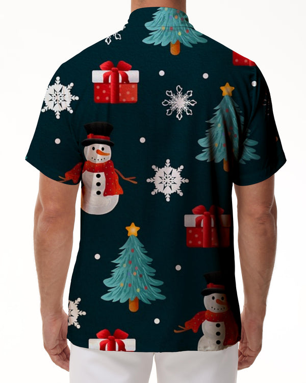 
Black Christmas Snowman Men's Shirt Men's Short Sleeve Shirt Button Casual Shirt Holiday Beach Shirt
                