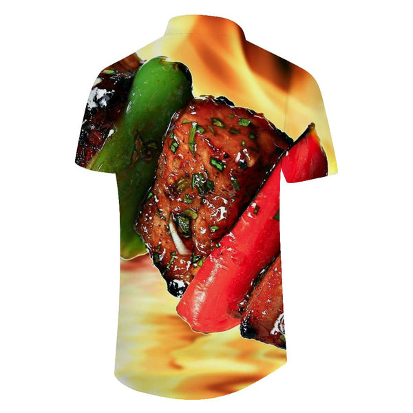 
Beach Vacation Beach Party BBQ Pattern Print Men's Casual Loose Short Sleeve Shirt Hawaiian Button Pocket Short Sleeve Shirt Button Tie
                