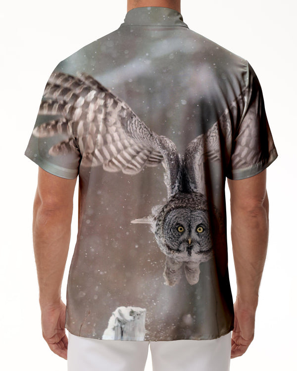
Fashion retro style soaring owl men's lapel shirt casual button down shirt short sleeve vacation beach
                