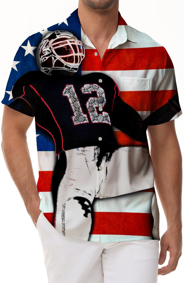 American Flag Football Graphic Men's Printed Graphic Sports Short Sleeve Shirt Lapel Button Casual