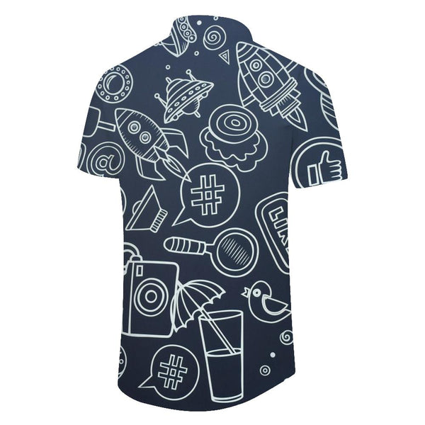 
Men's dark blue cartoon pattern short-sleeved shirt summer casual fun design  fashionable and comfortable tops clothing
                