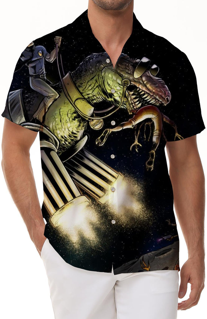 Personalized 3D digital printing mount Tyrannosaurus Rex black Hawaiian casual daily travel loose short-sleeved shirt men