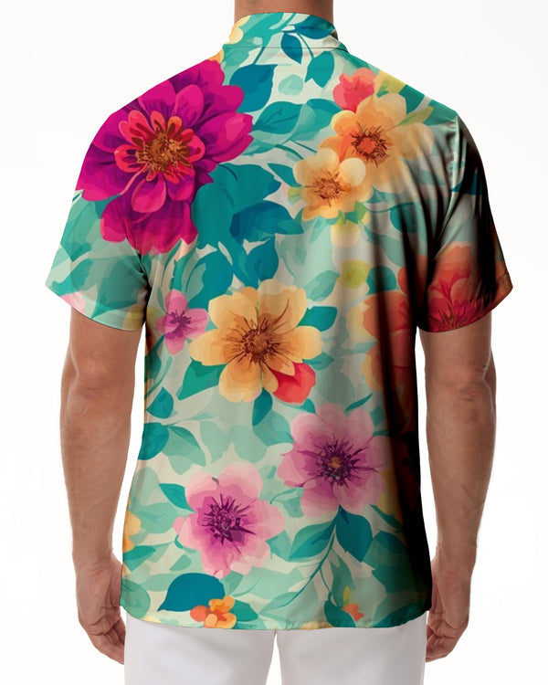 
Floral men's casual loose simple style summer beach tropical short sleeve button down shirt short sleeve
                