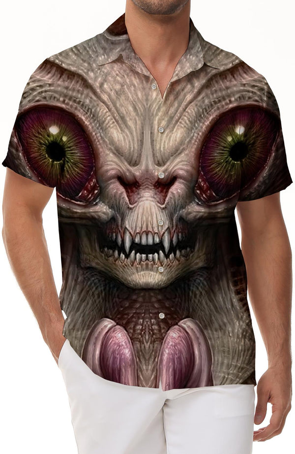 Starry sky alien hip hop rap short sleeve shirt tropical summer Hawaiian button-down lapel pocket men's casual tops