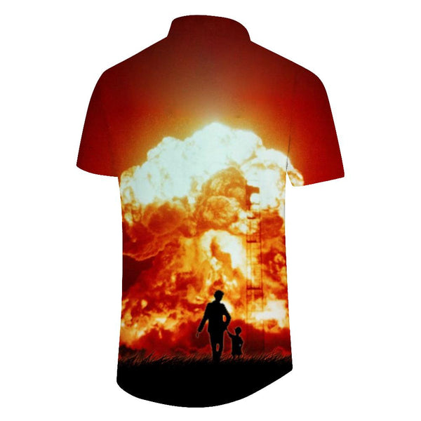 
Nuclear weapon huge explosion mushroom cloud men's short sleeve Hawaiian print shirt summer beach button shirt lapel
                