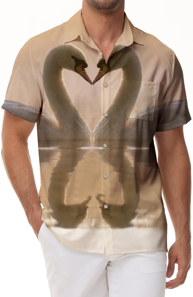Beautiful Animal Swan Men's Fashion Casual Shirt Short Sleeve Button Lapel Hawaiian Short Sleeve Shirt Casual Top Beach Clothing