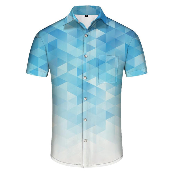 
Blue geometric men's casual loose tropical Hawaii four seasons fashion fun vacation beach seaside tops
                