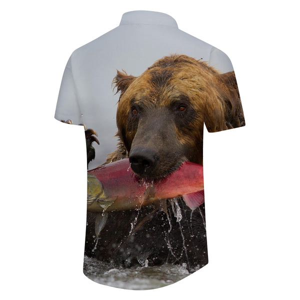 
Summer 3D Printed Animal Brown Bear Fishing Fashion Personality Brown Bear Short Sleeve Lapel Men's Short Sleeve Casual Walking
                