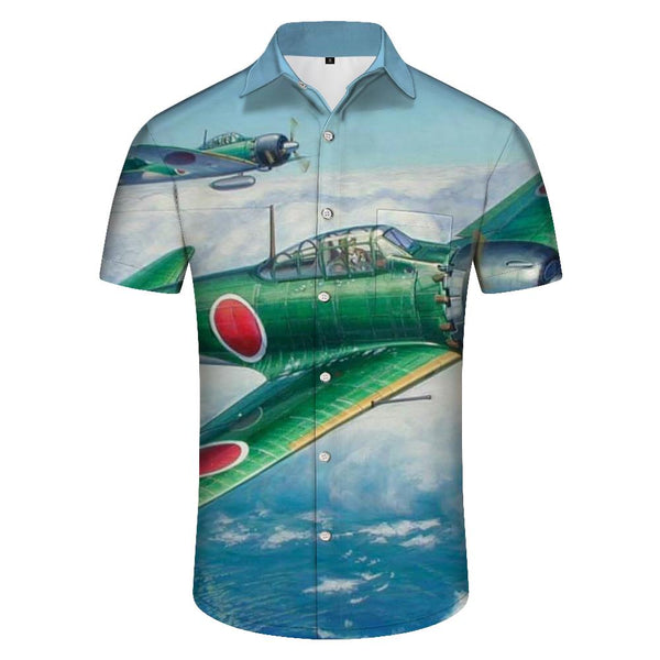
Japanese green fighters bombing Hawaii, USA Men's casual loose short-sleeved shirt comfortable and fashionable shirt
                