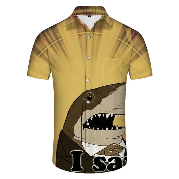 
Yellow cartoon funny shark men's short sleeve Hawaiian shirt men's beach shirt tropical shirt vacation
                