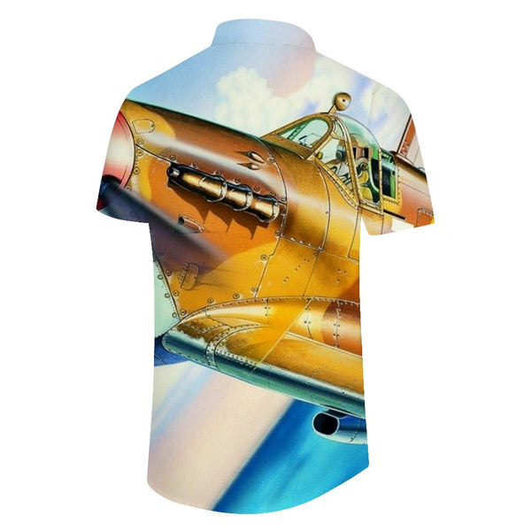 
Cartoon Orange Fighter Airplane Men's Hawaiian Shirt Casual Floral Short Sleeve Button-Up Tropical Top
                